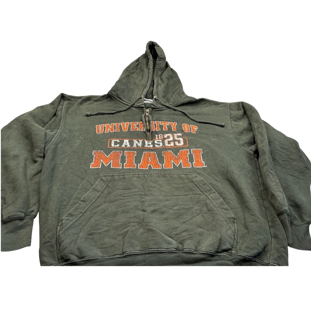 MV Sport Vintage University of Miami Canes Hoodie Green Size Medium Collegiate